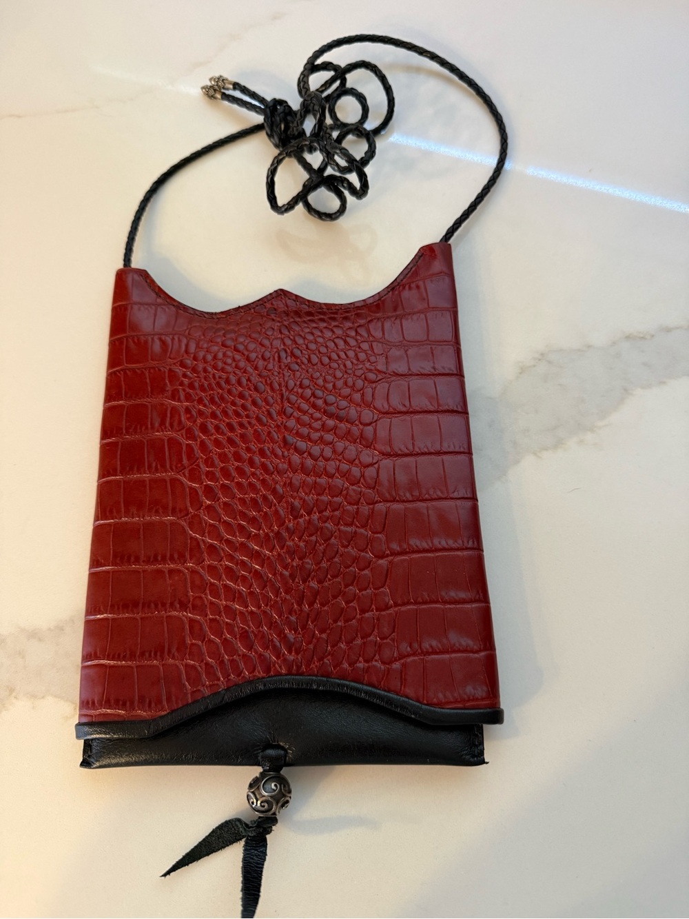 John Fleming Sculptural Leather Slip Top
Handbag with Sterling Accents